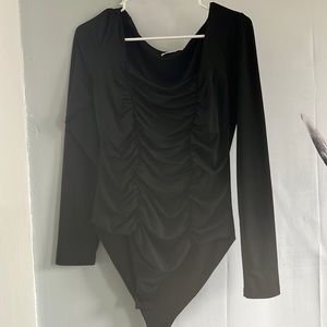 Black Ruched Bodysuit